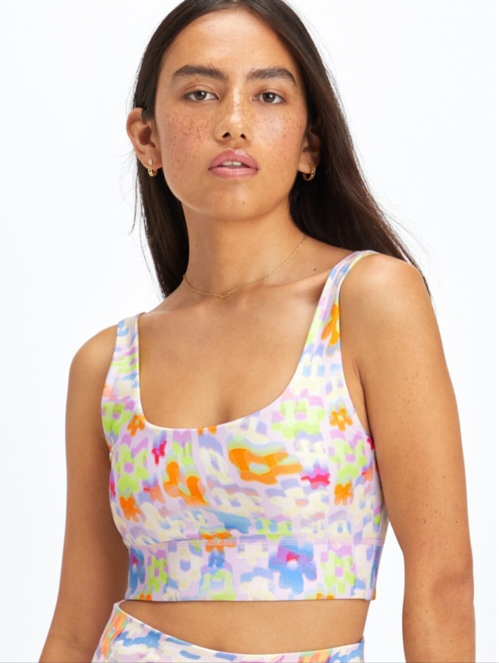 Fabletics Pastel Floral-Print Bike Shorts and Reversible Sports Bra Set